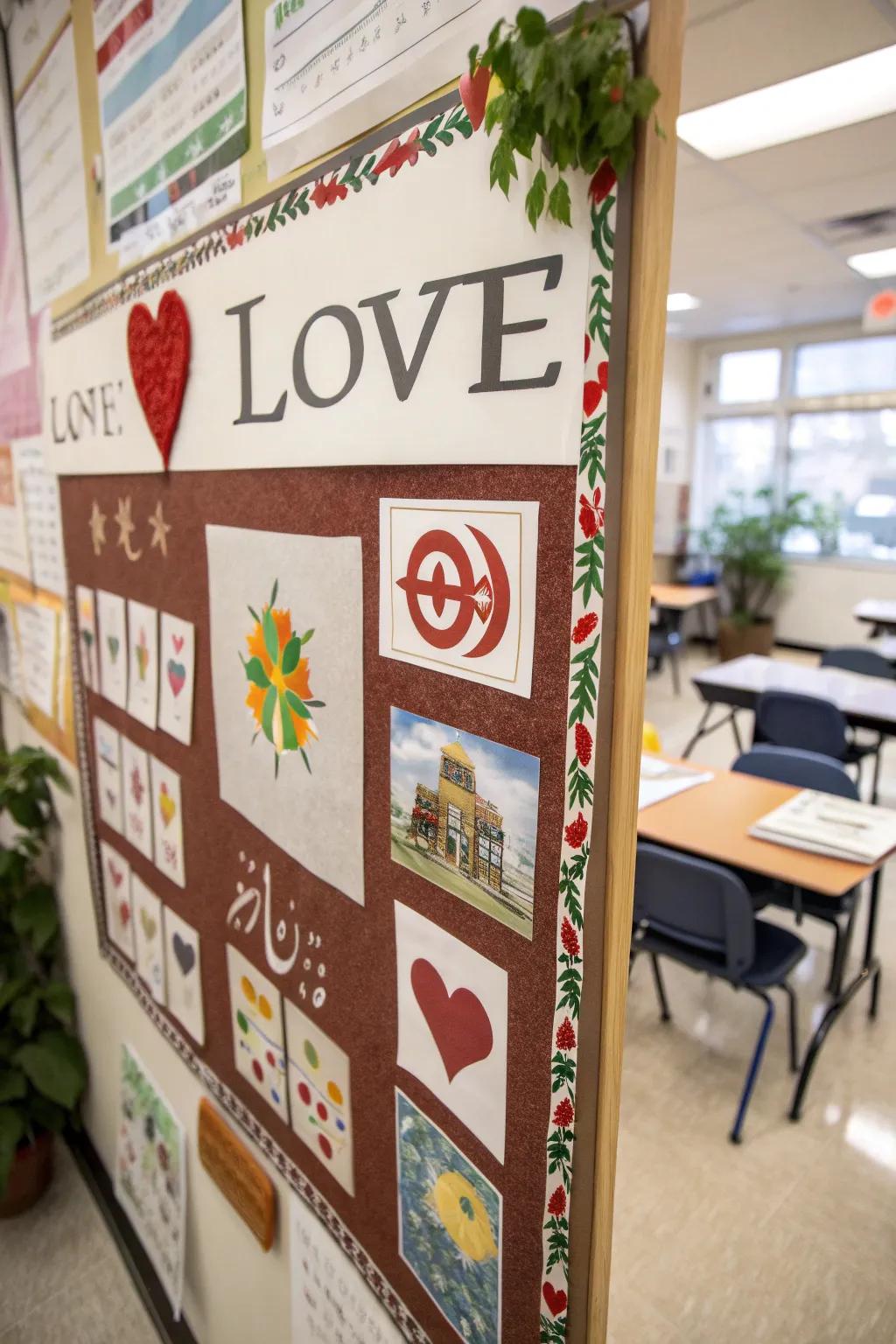 A Love Around the World bulletin board celebrating cultural diversity.