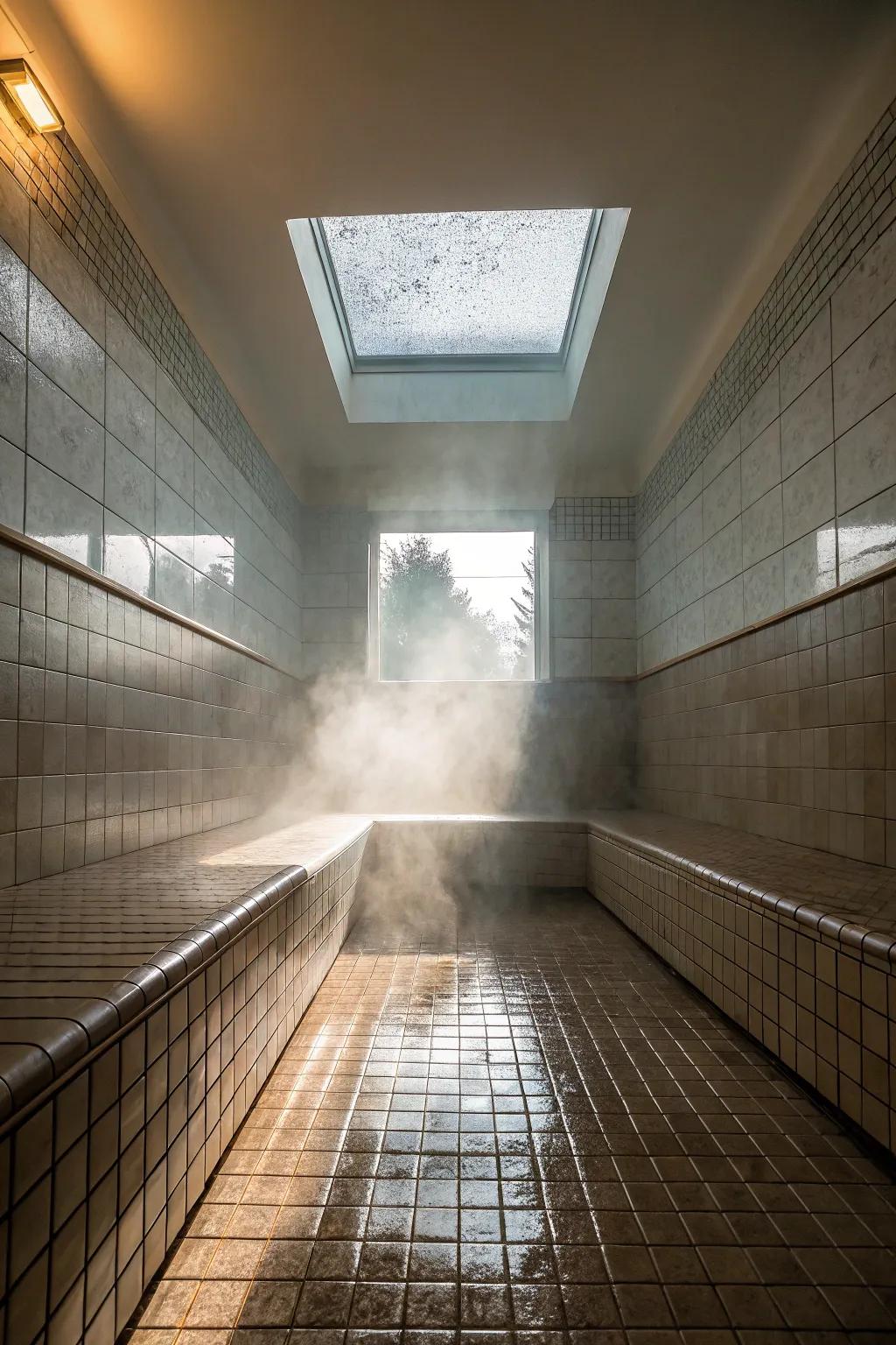 A skylight transforms the wet room into an airy haven.