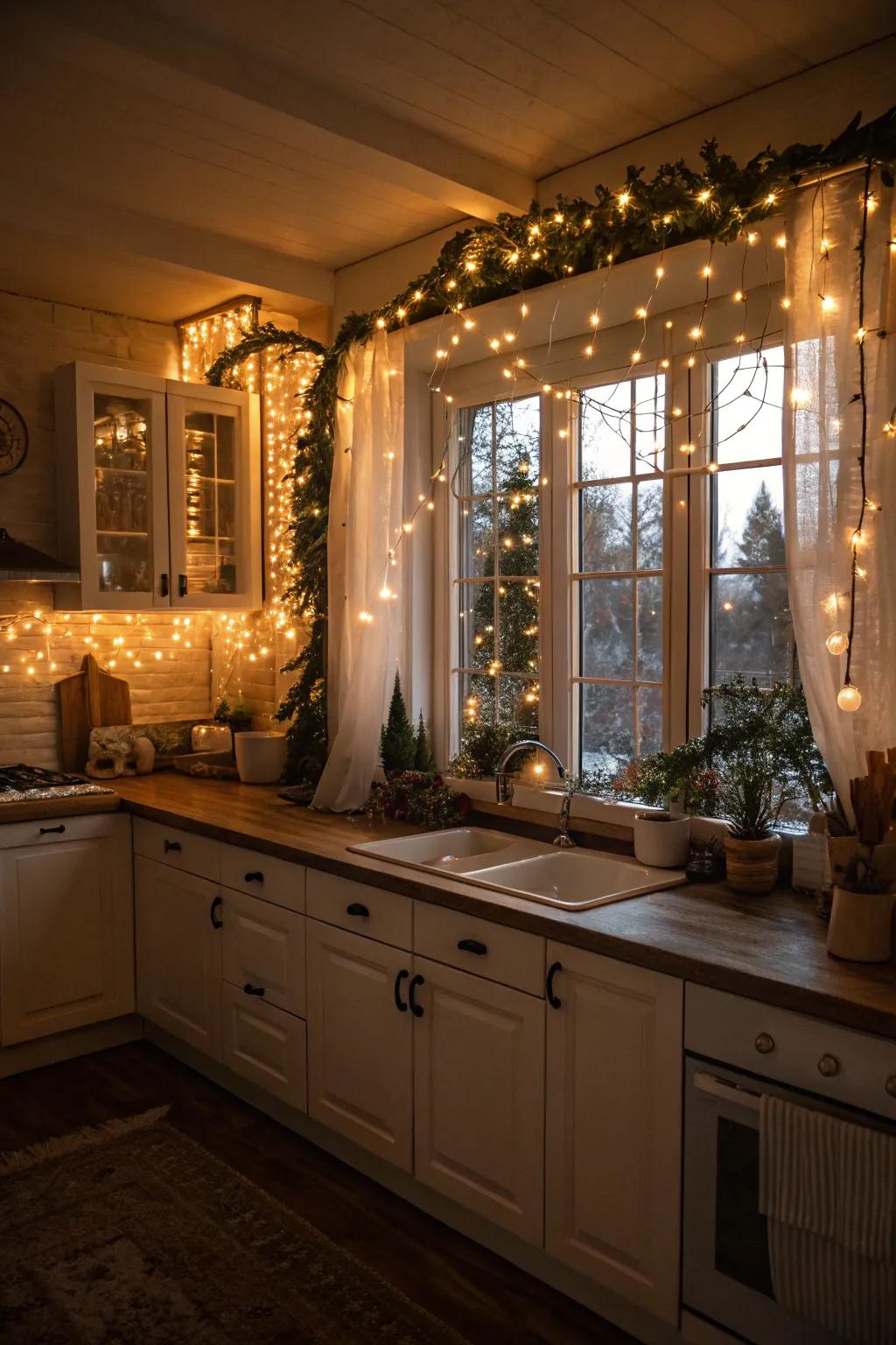 Fairy lights add a magical ambiance to your kitchen.