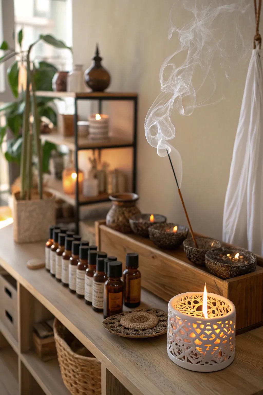 Scent elements like incense add an aromatic layer to your mystical space.