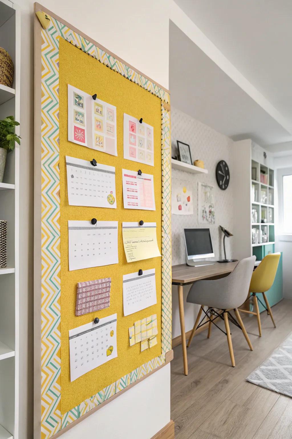 Patterned washi tape adds style and function, perfect for refreshing your bulletin board.