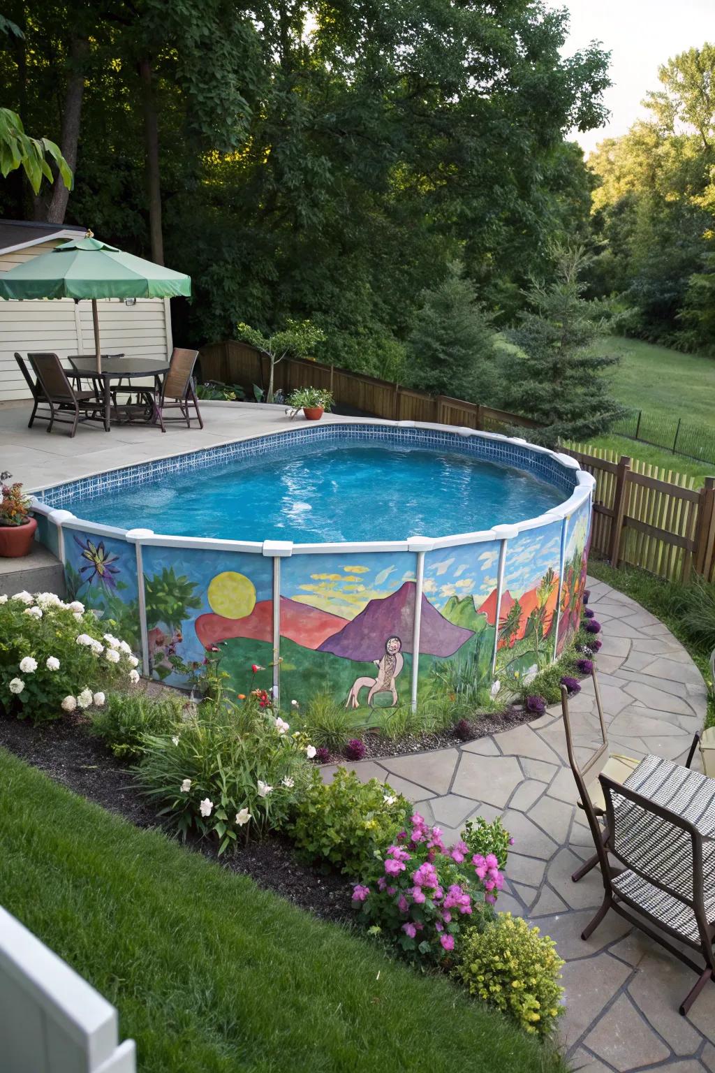 Make a bold statement with an artistic painted mural around your pool.