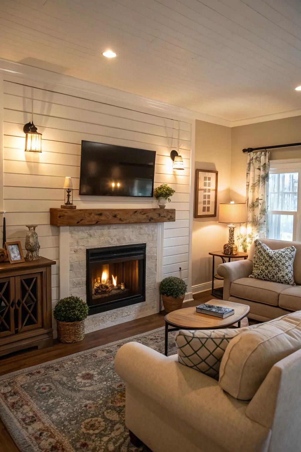 Shiplap imparts an attractive farmhouse vibe.