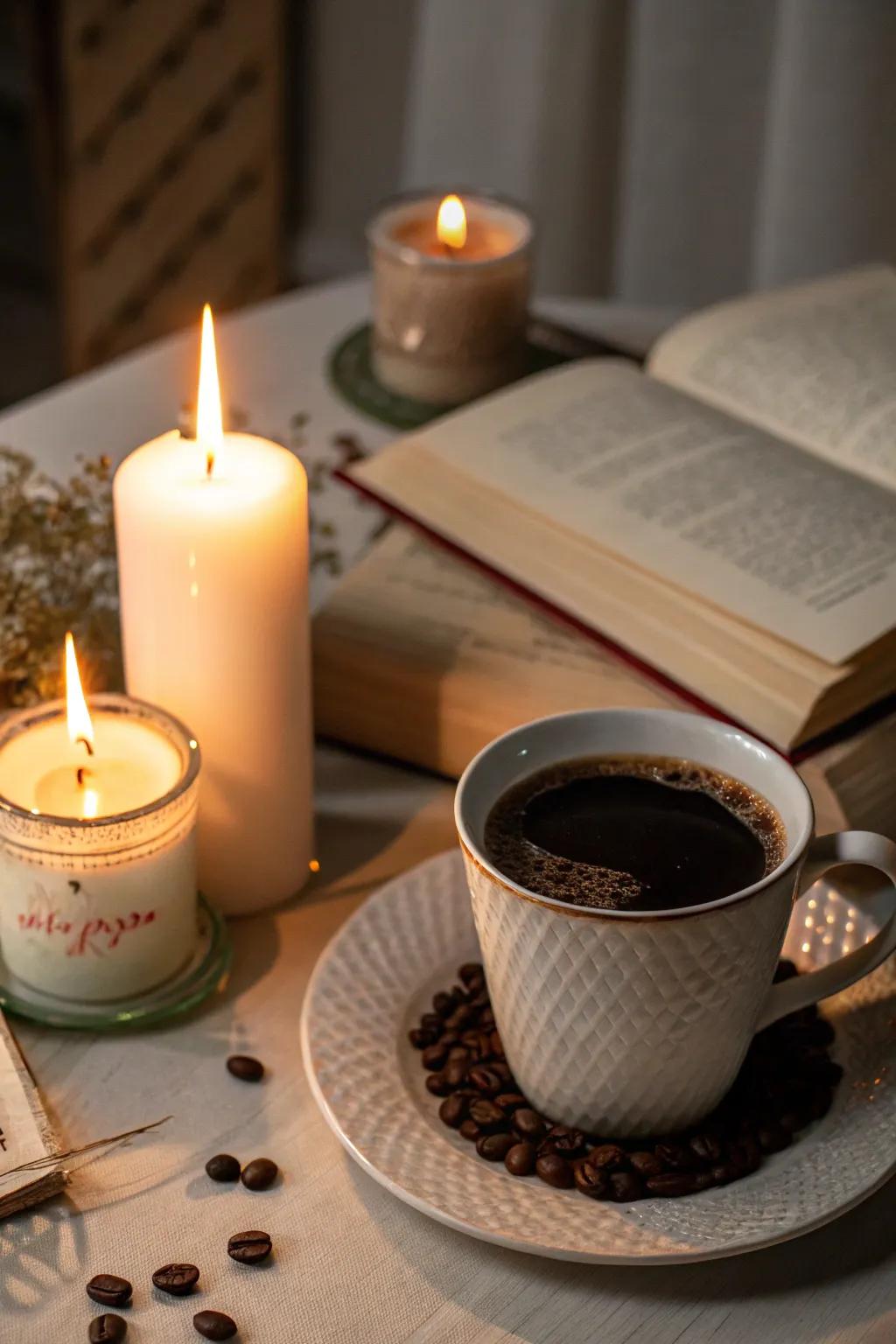 Develop a comfortable atmosphere with coffee-scented candles.