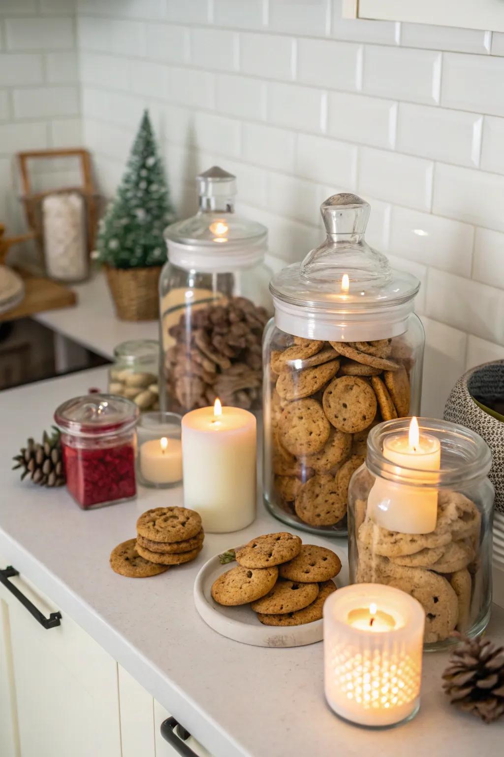 Combine cookie jars with decor for added texture.