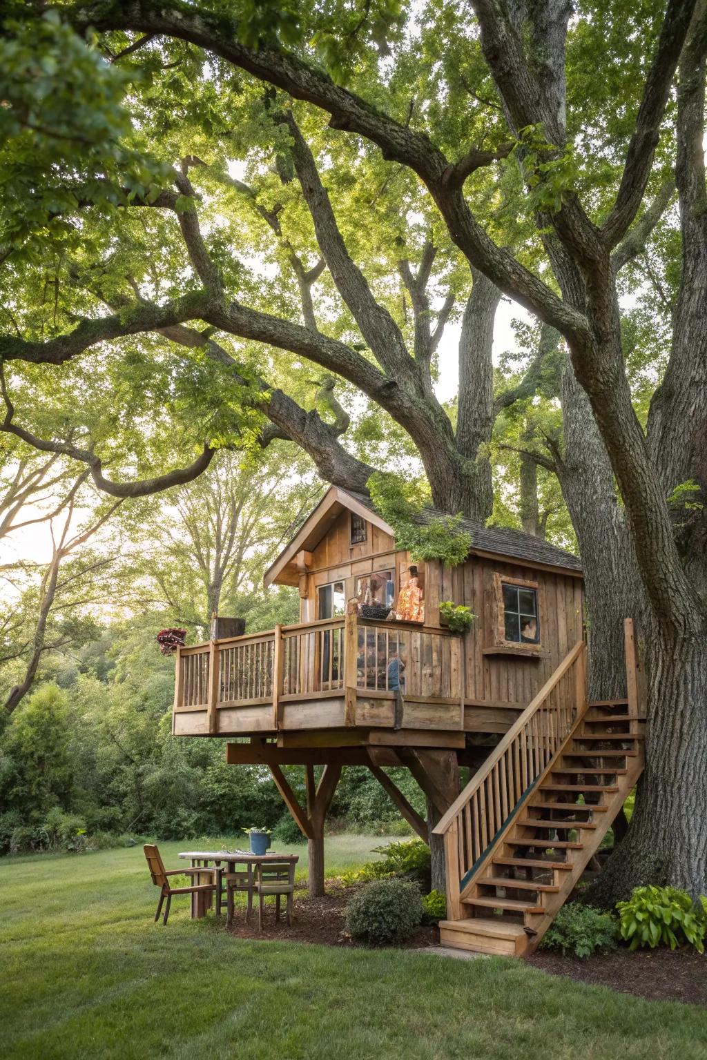 Treehouses offer a whimsical escape.