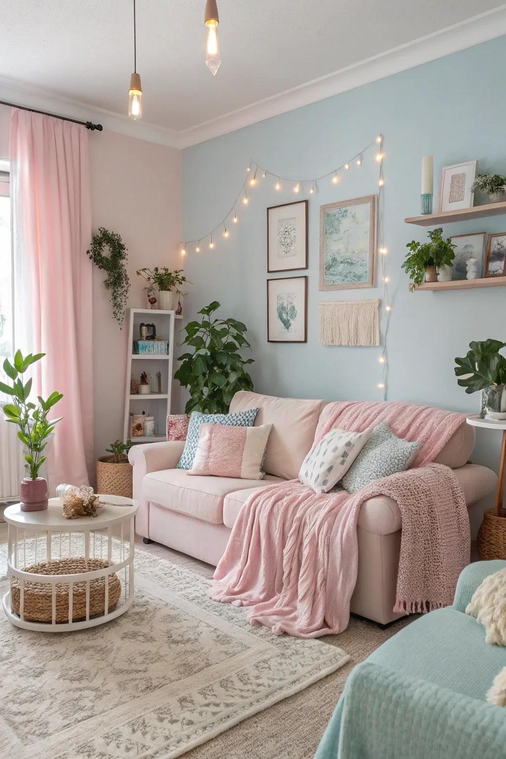 Pastel tones enhance light and add gentle warmth.