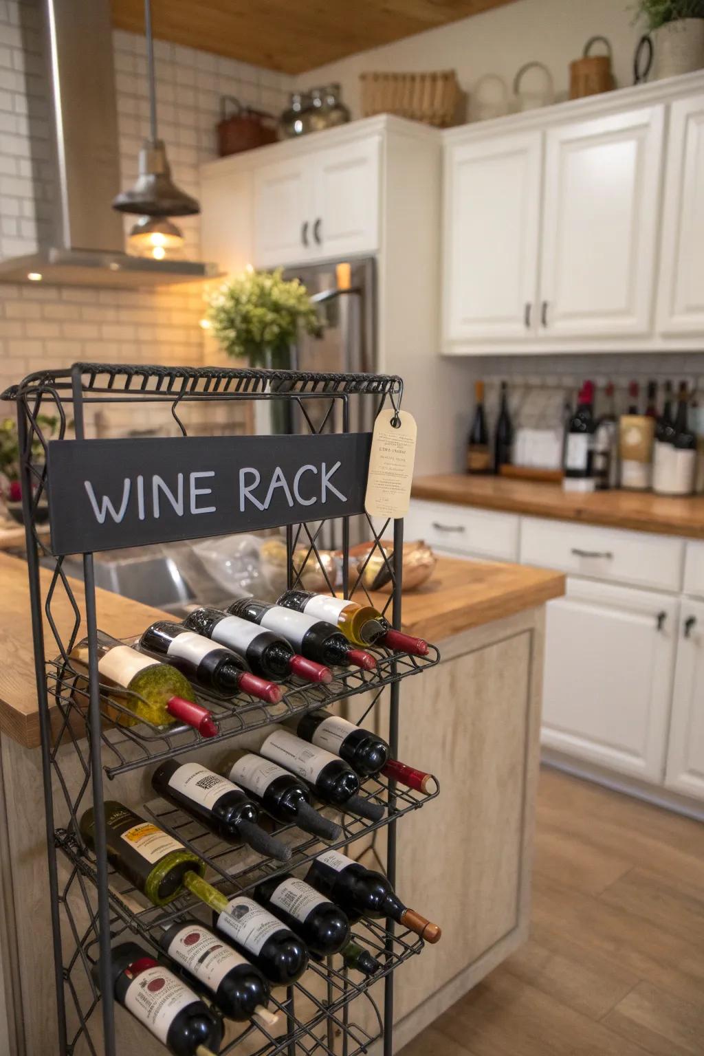 A sophisticated chalkboard wine rack for wine enthusiasts.