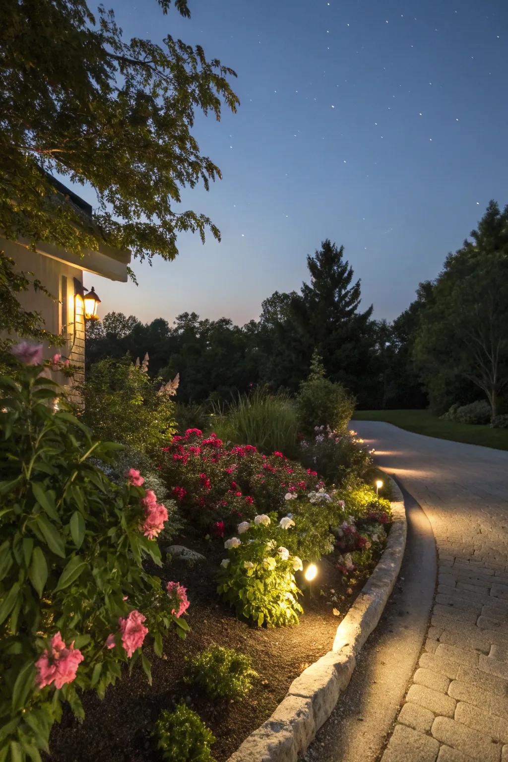 Integrated lighting enhances the berm's nighttime appeal.