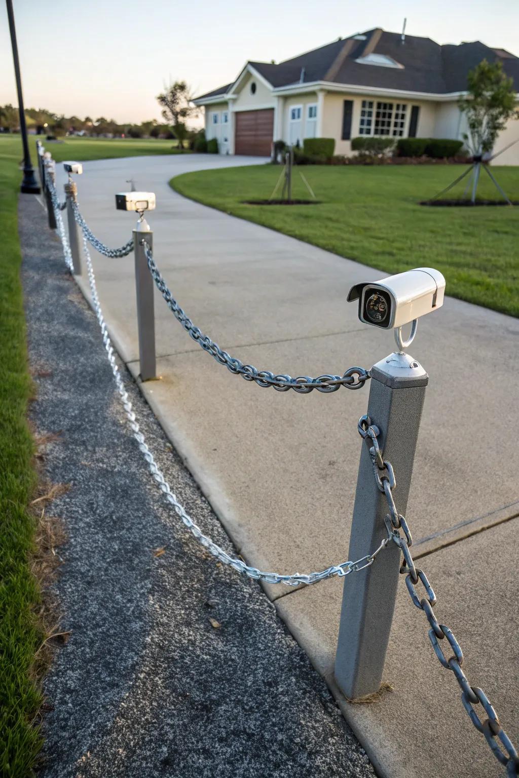 High-tech security with chains that include cameras.