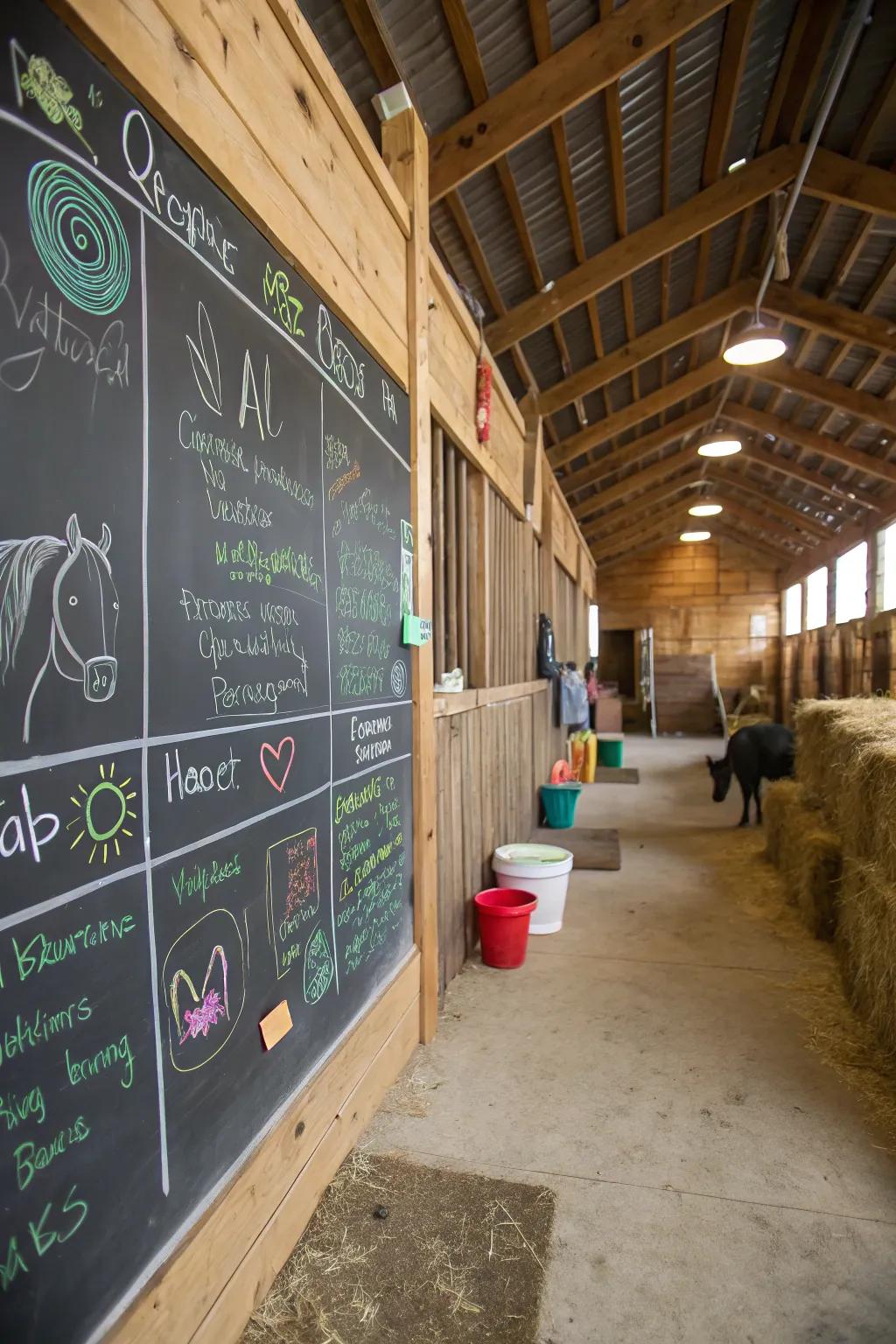 A chalkboard wall adds a playful and practical element.