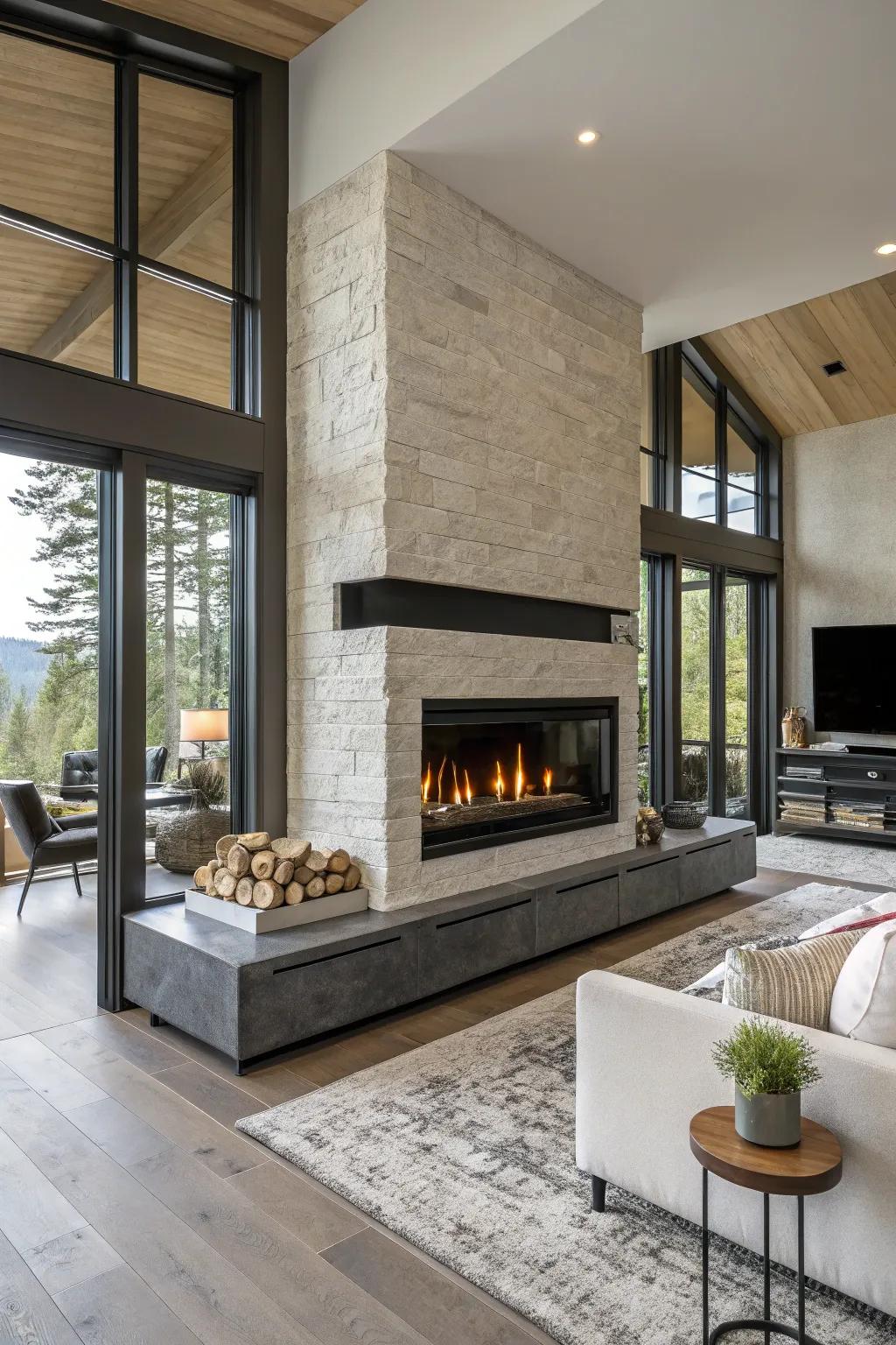 Enjoy easy warmth with a modern gas fireplace.