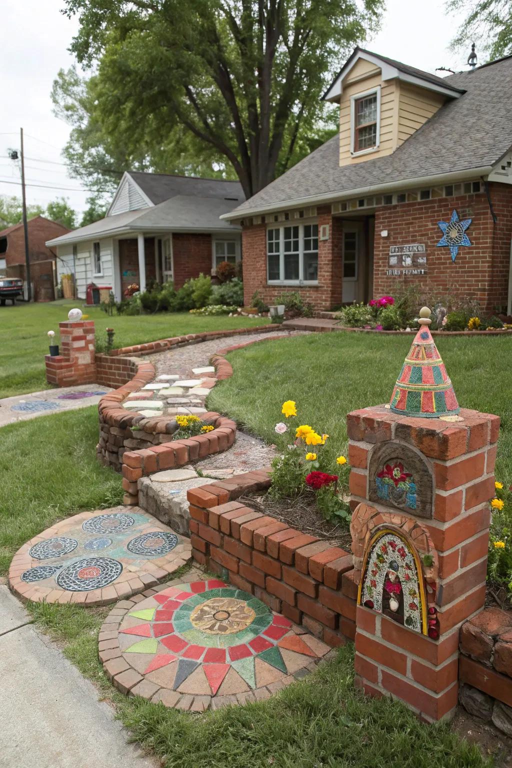 Brick art introduces a personal and creative flair.