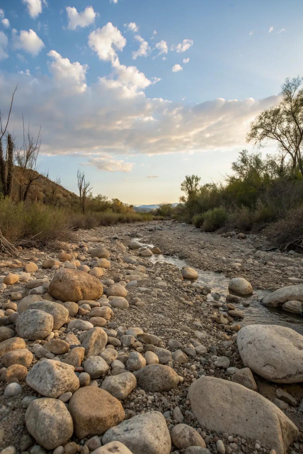 A rocky streambed look brings a realistic, rugged texture to your creek bed.