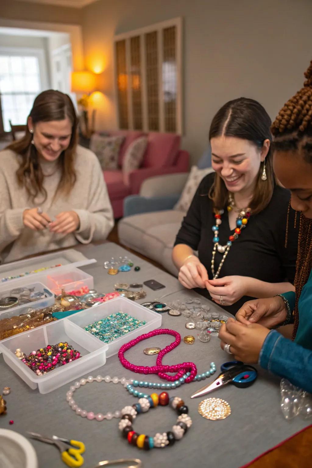 A creative jewelry-making activity for crafting unique Galentine's Day mementos.