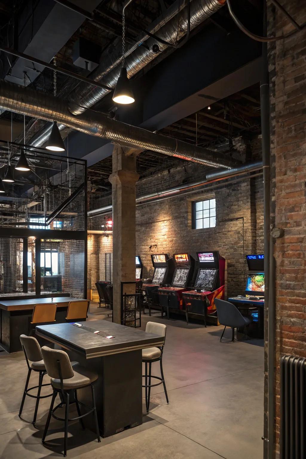 Metal accents give your game room a modern industrial vibe.