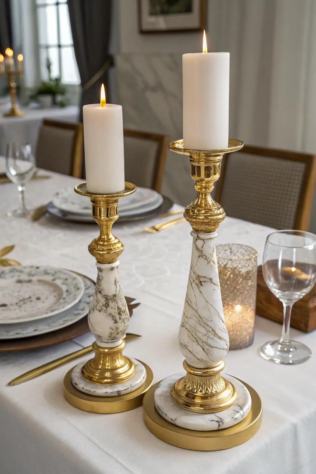 Stylish gilded and marble light holders to get a luxurious hint.