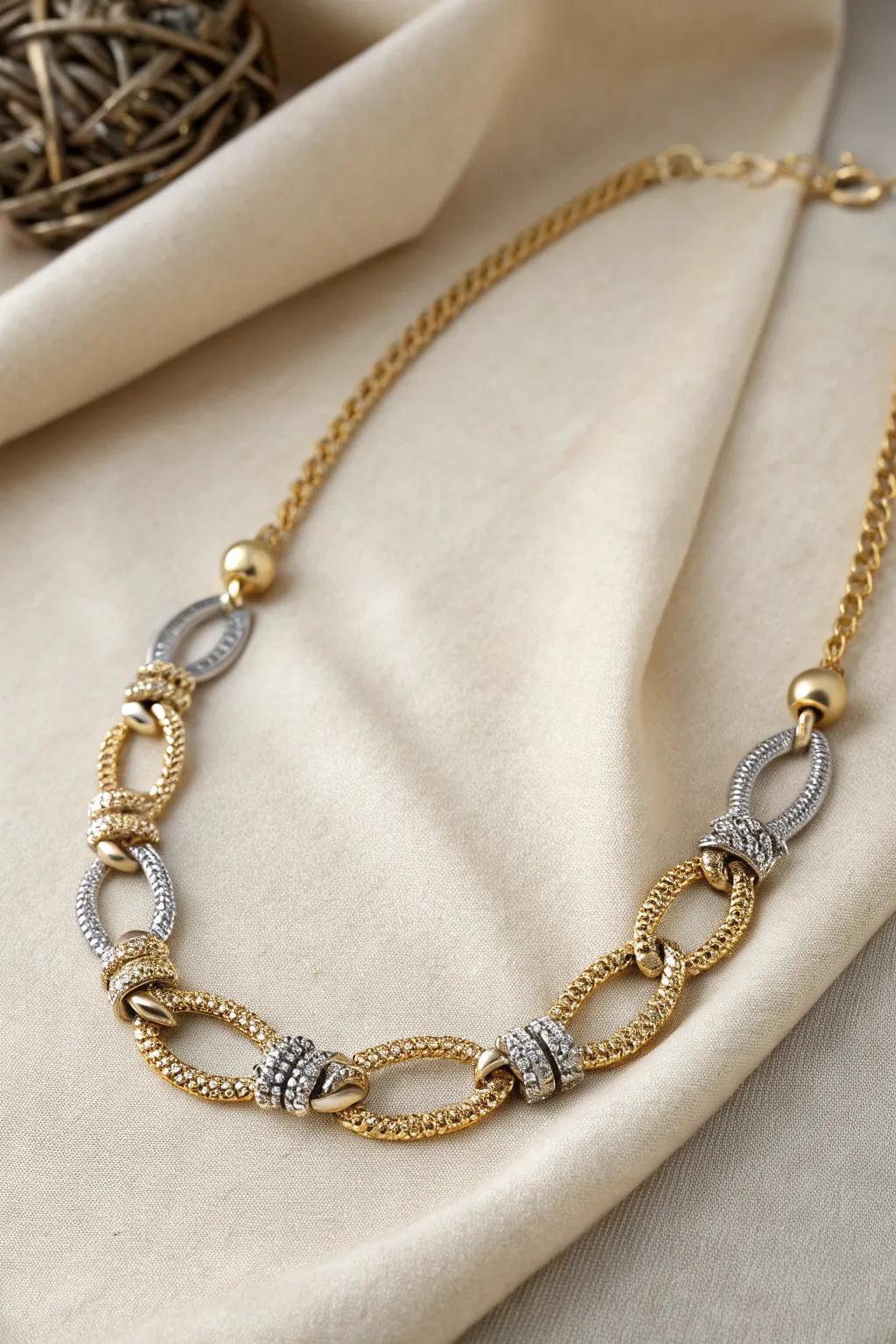 A chic mixed metal necklace combining gold and silver.