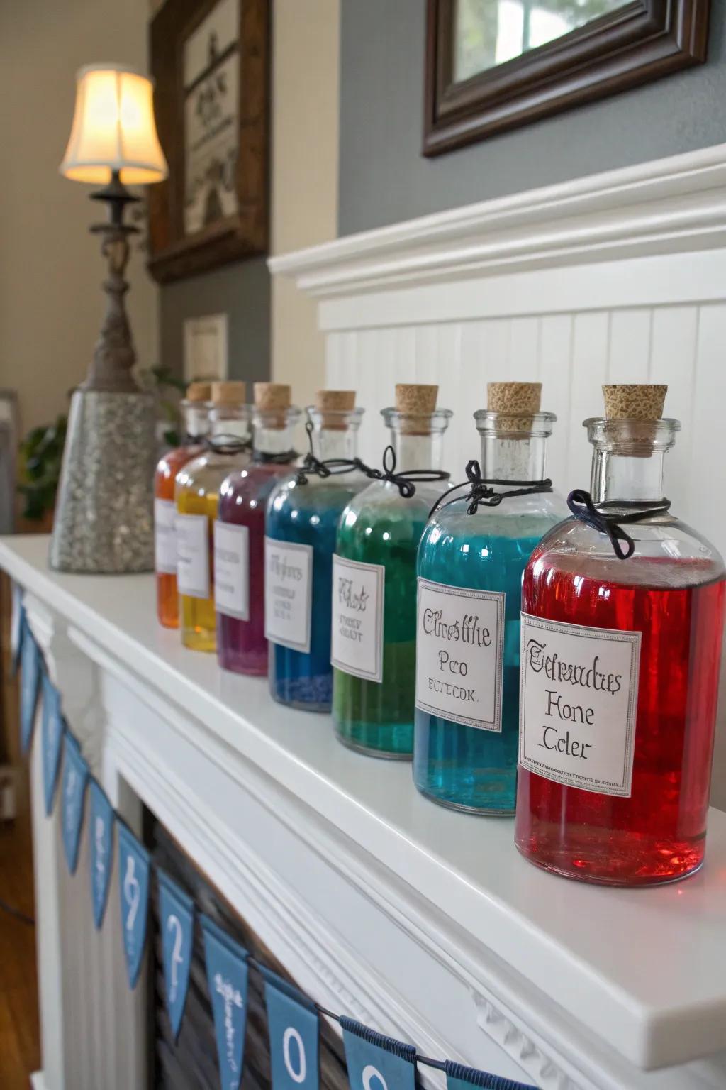Elixir bottles make ideal décor pieces for a spooky accent