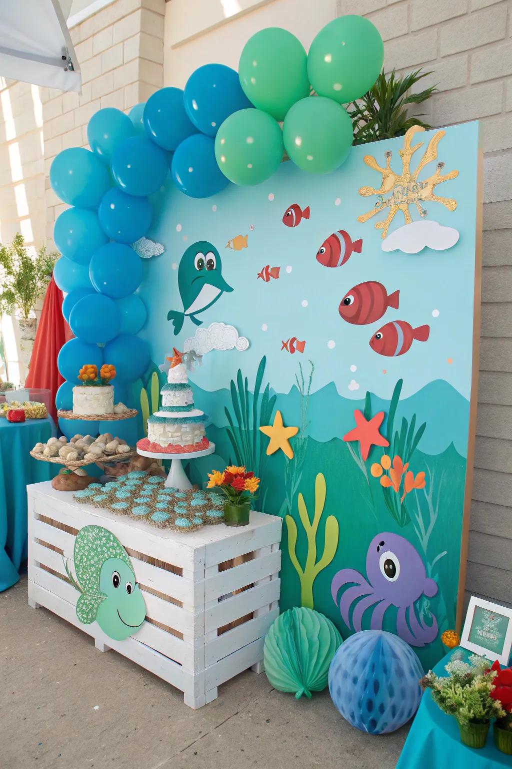 An exciting under the sea birthday board full of marine wonders.