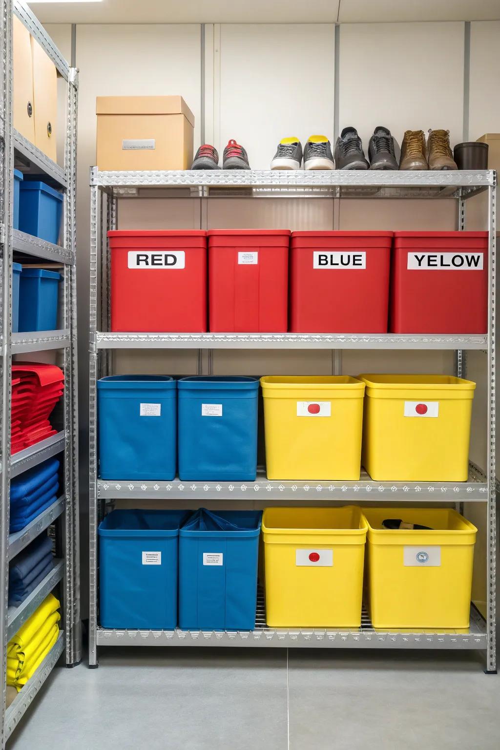 Color coding provides a quick visual guide to your storage.