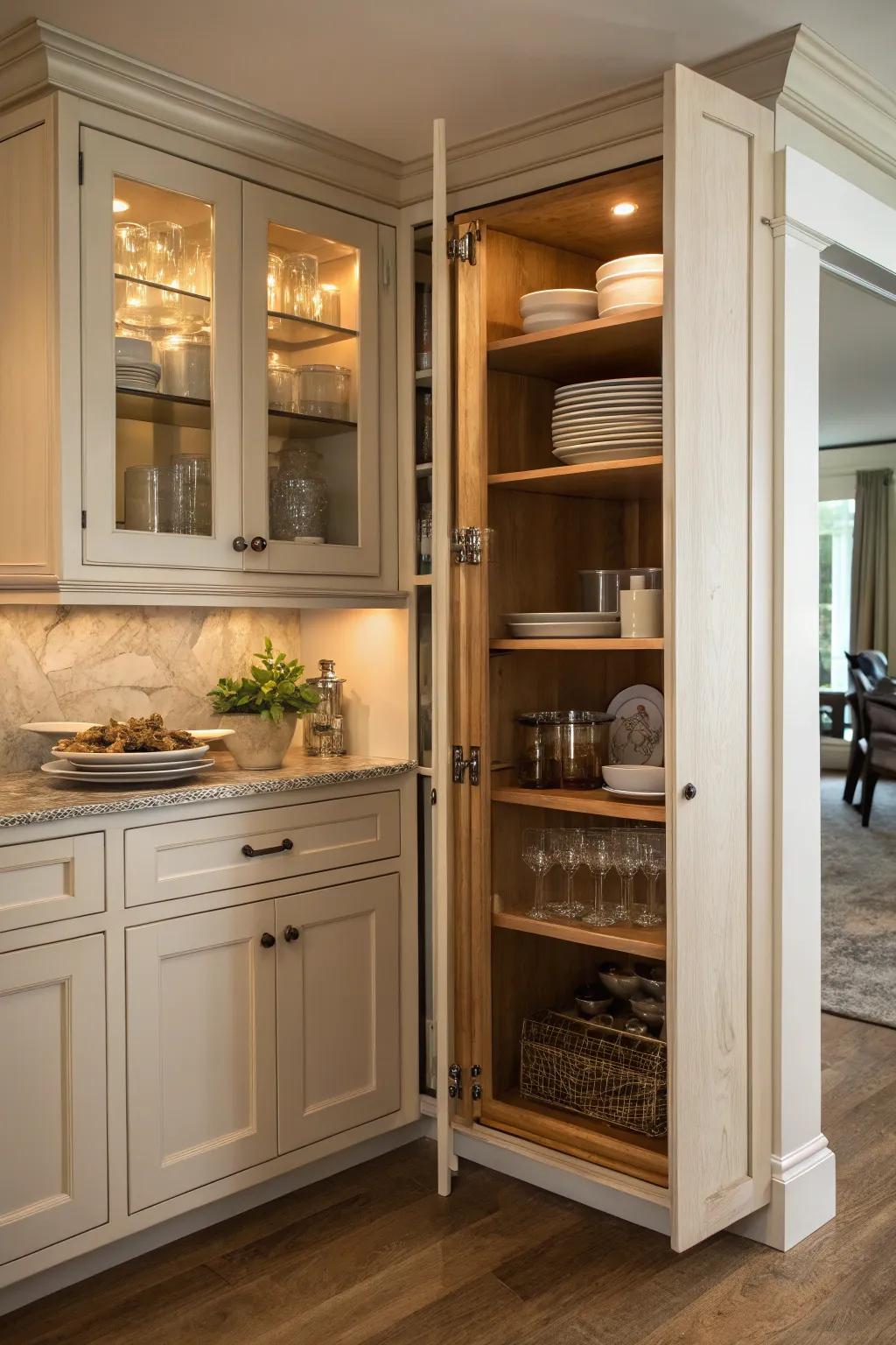 Folding doors improve accessibility and style in kitchen corners.