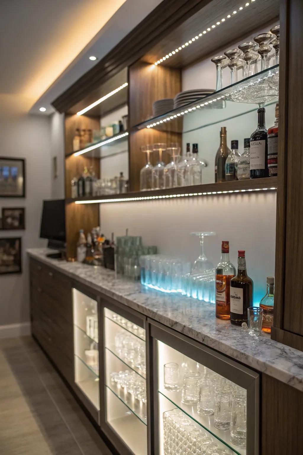 Sophisticated home bars with LED lighting.