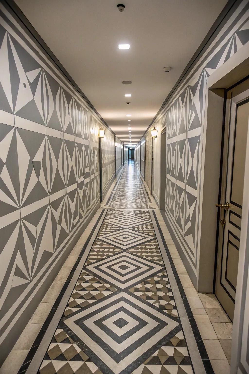 Visual effects can alter the perception of space within a hallway.