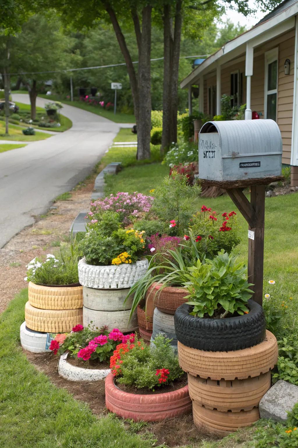 Be environmentally friendly by using reclaimed materials in your mailbox landscaping.