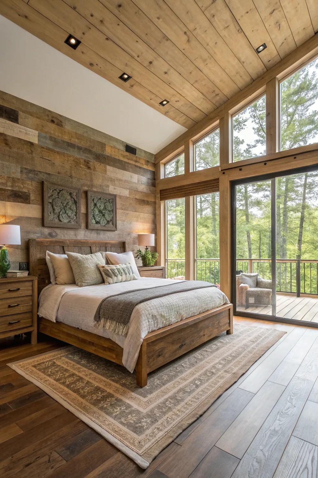 Eco-friendly materials enhance the authenticity of the master bedroom.