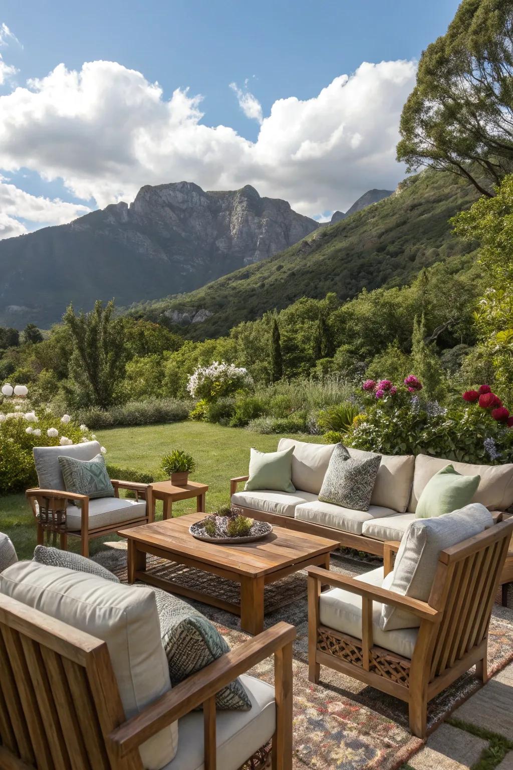 An inviting outdoor living room for relaxing and entertaining.