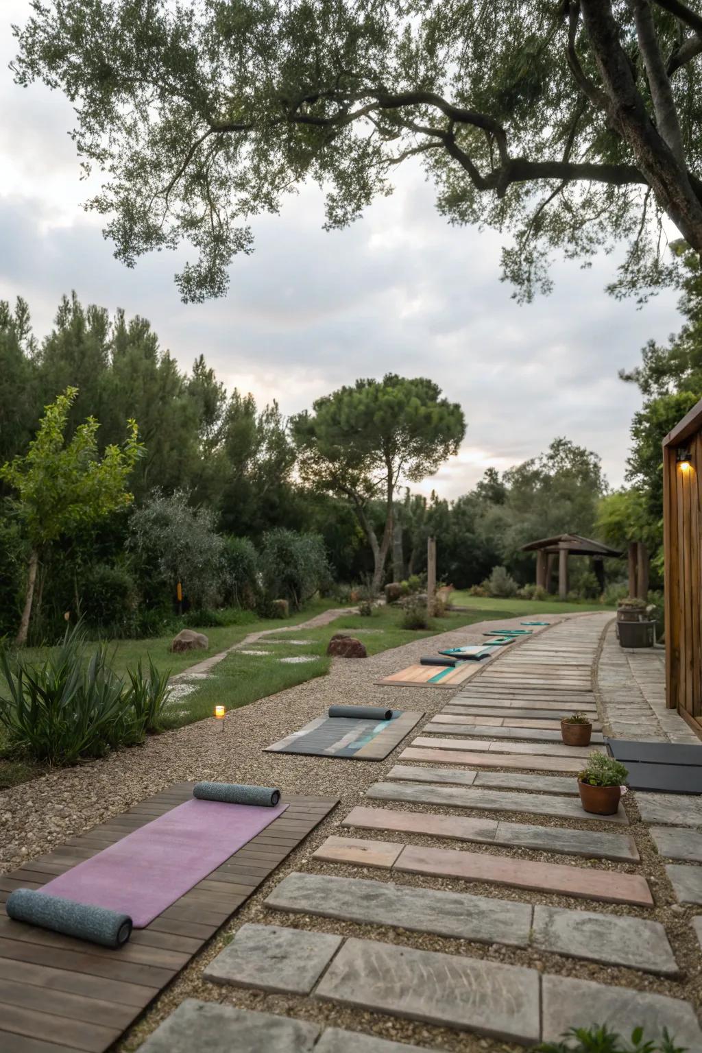 Textured paths invite you to explore and engage with your yoga space.