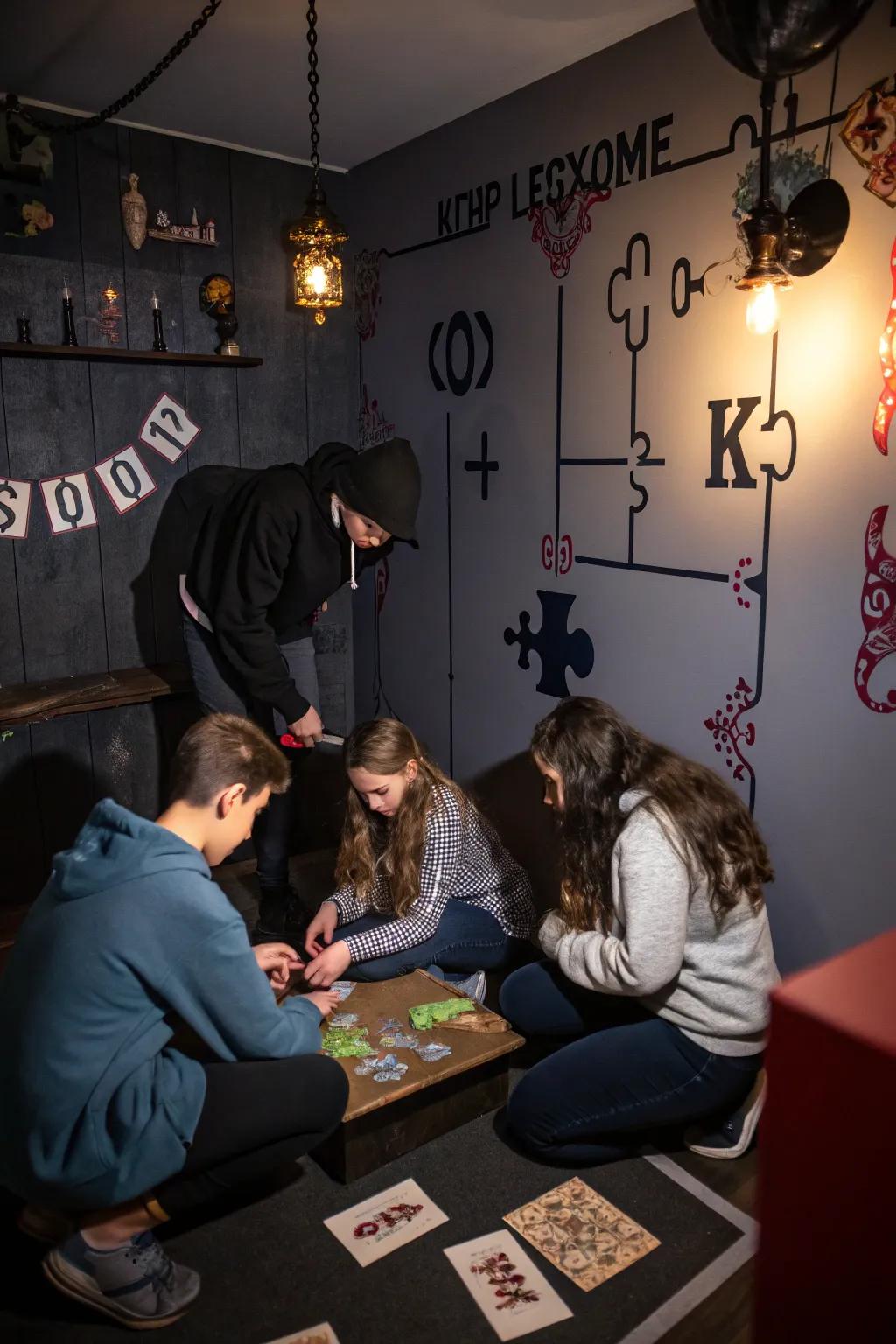 Teens engaging in a thrilling DIY escape room challenge.