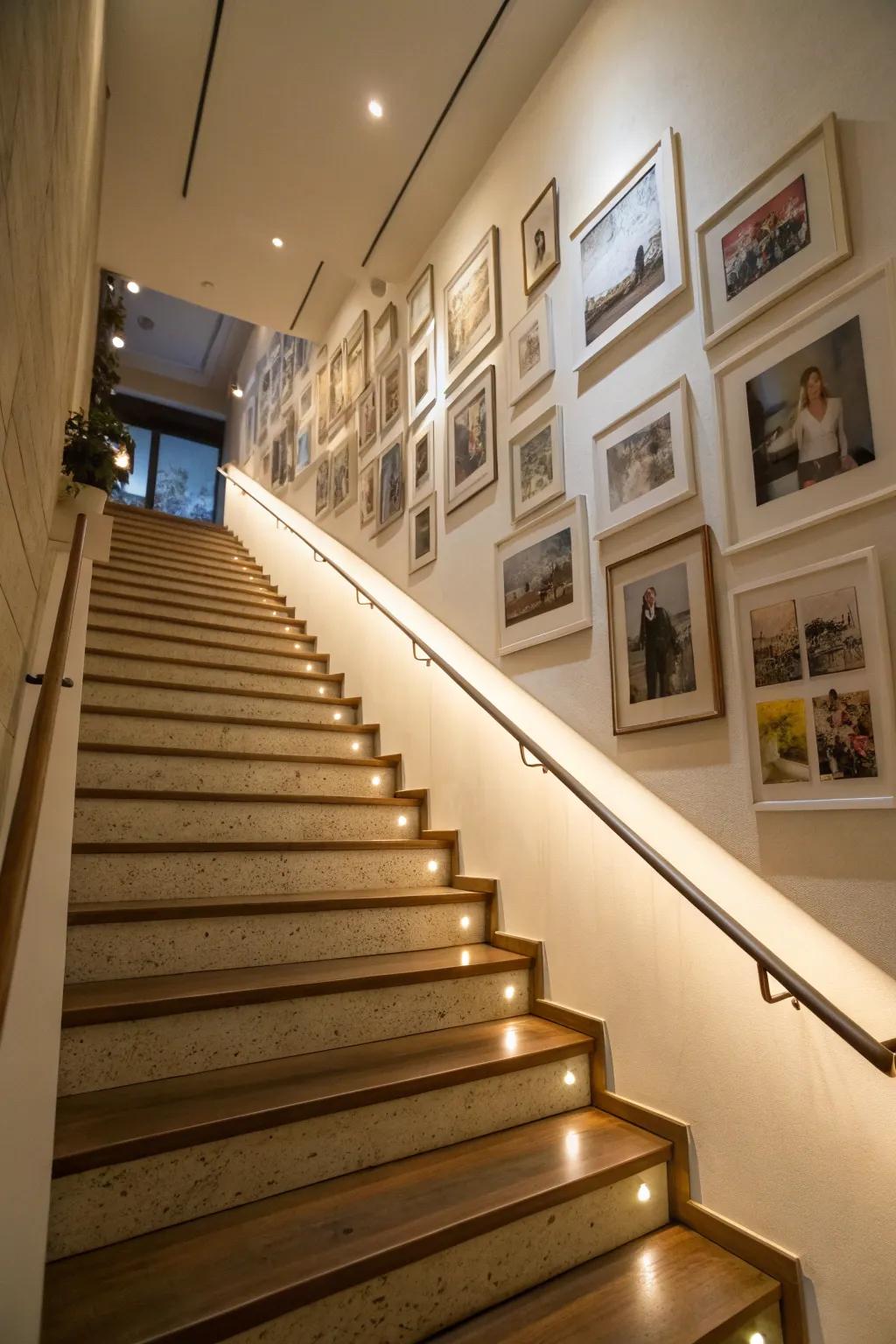 Stairway galleries add personal touch and interest to transitional spaces.