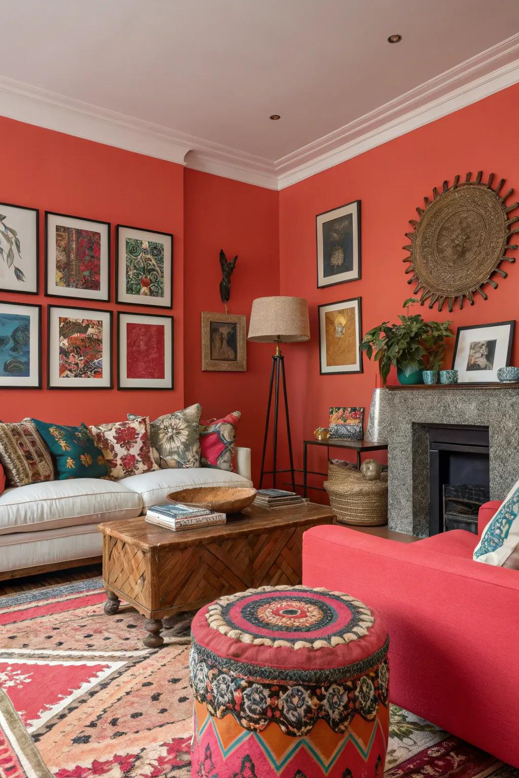 Coral red provides a vivid and lively vibe.