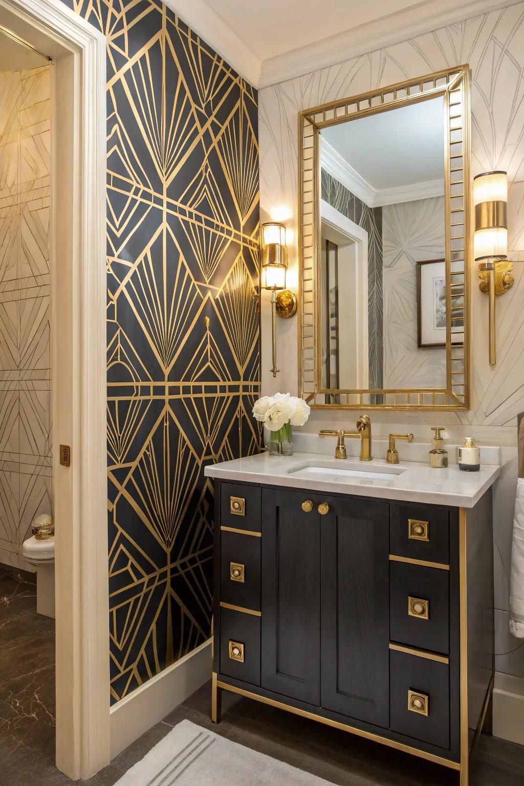 Art Deco elements add vintage elegance.