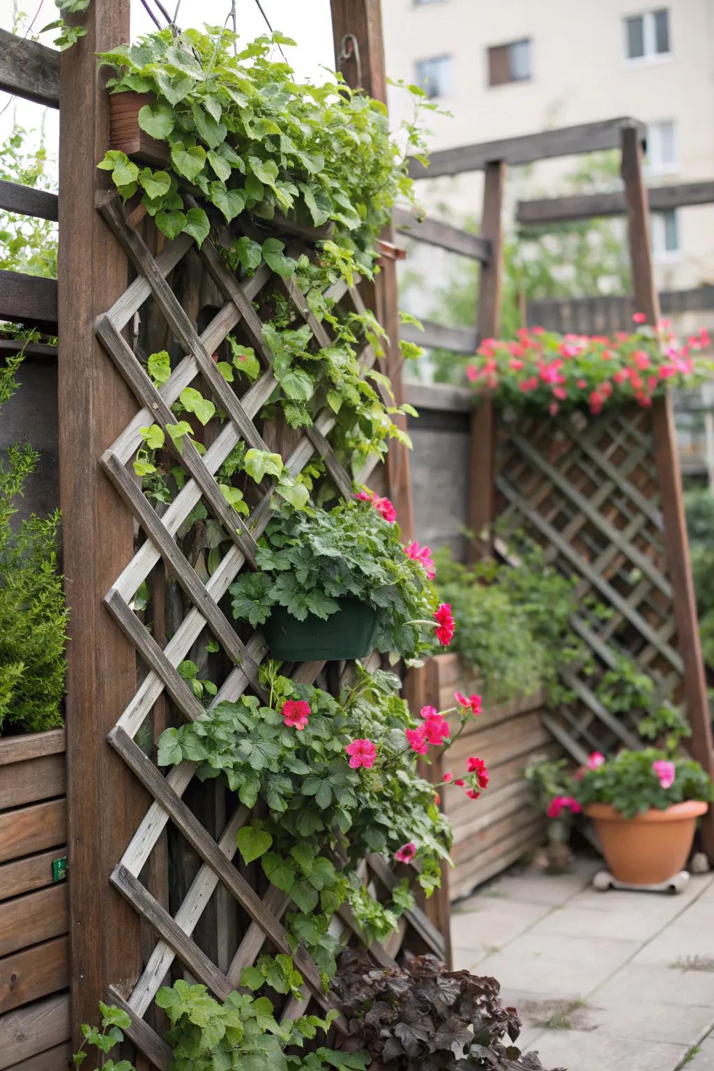 Add depth and privacy with a multi-layered trellis setup.