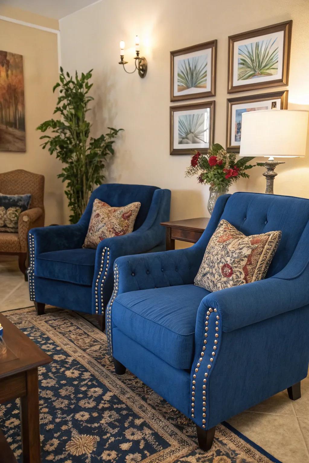 Sapphire furniture pieces add richness and cohesion to your living room design.