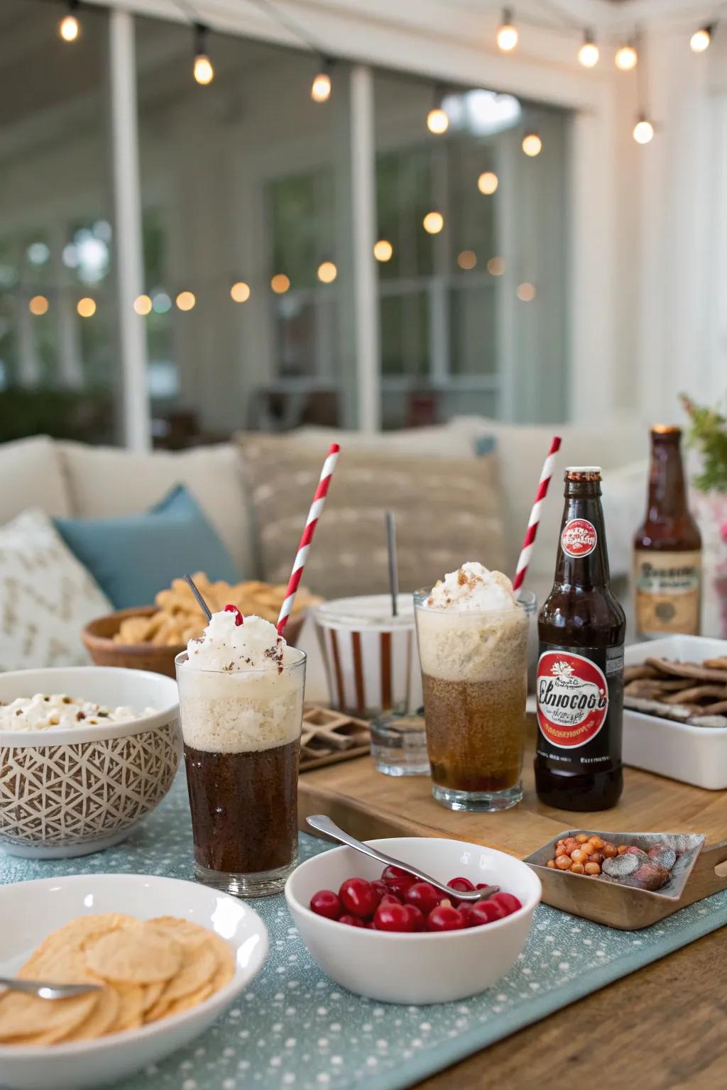 A nostalgic DIY root beer float bar offering a fun and interactive treat.