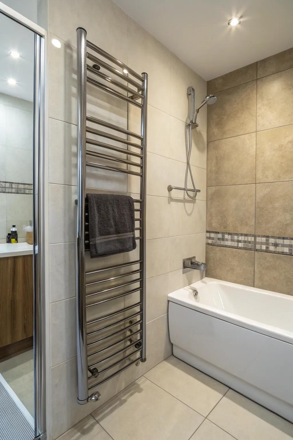 Heated towel racks add comfort and elegance without bulk.