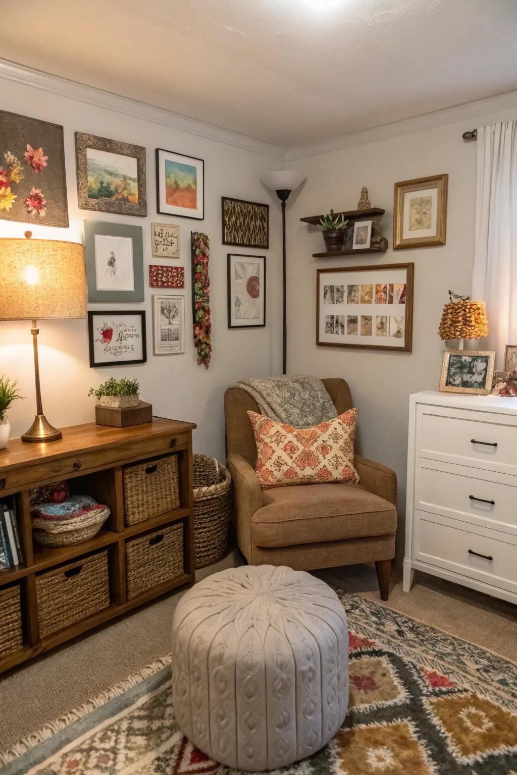 Personal touches add character to compact spaces.