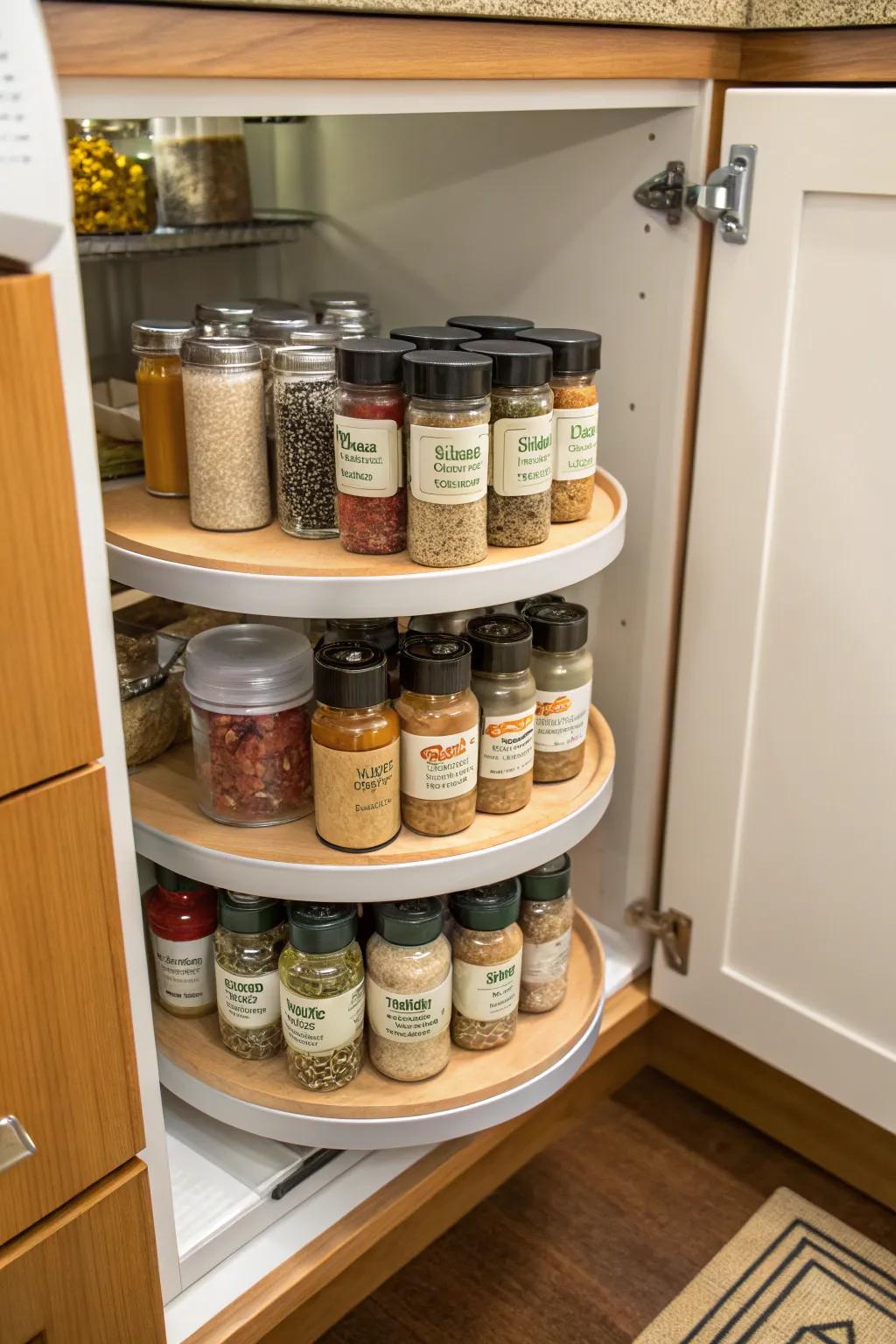 Lazy Susan maximizing storage in small spaces.