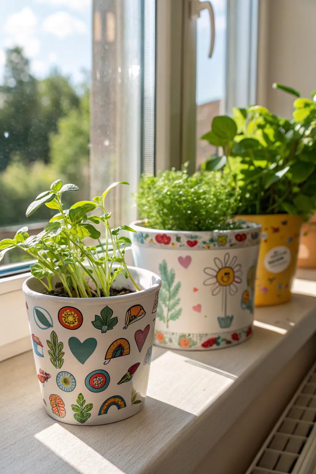 Brighten up your planters with charming sticker designs.