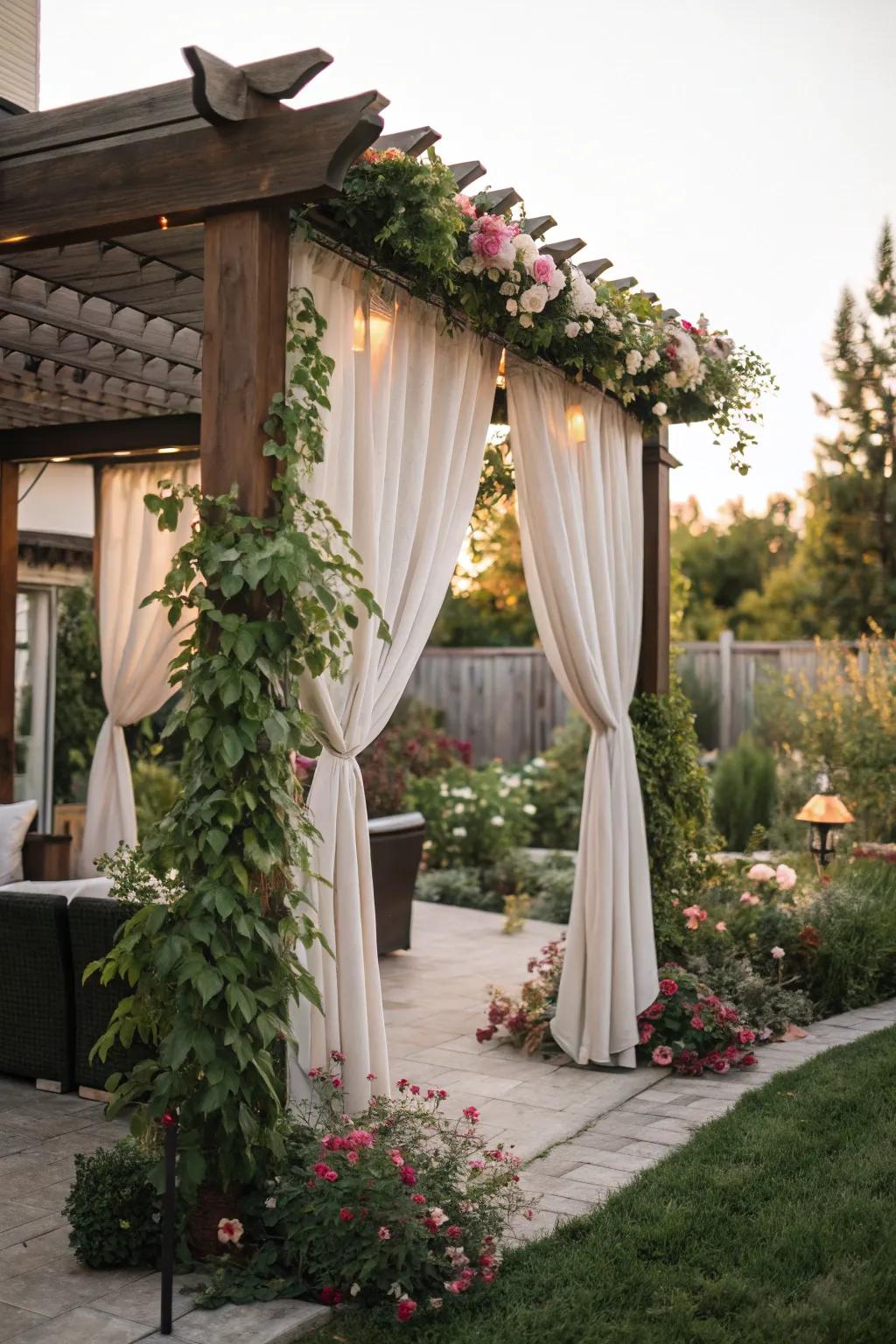 Outdoor curtains adding elegance and privacy to a pergola.