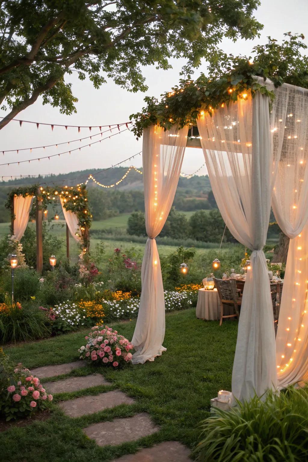 Transform your garden with whimsical tulle decor.