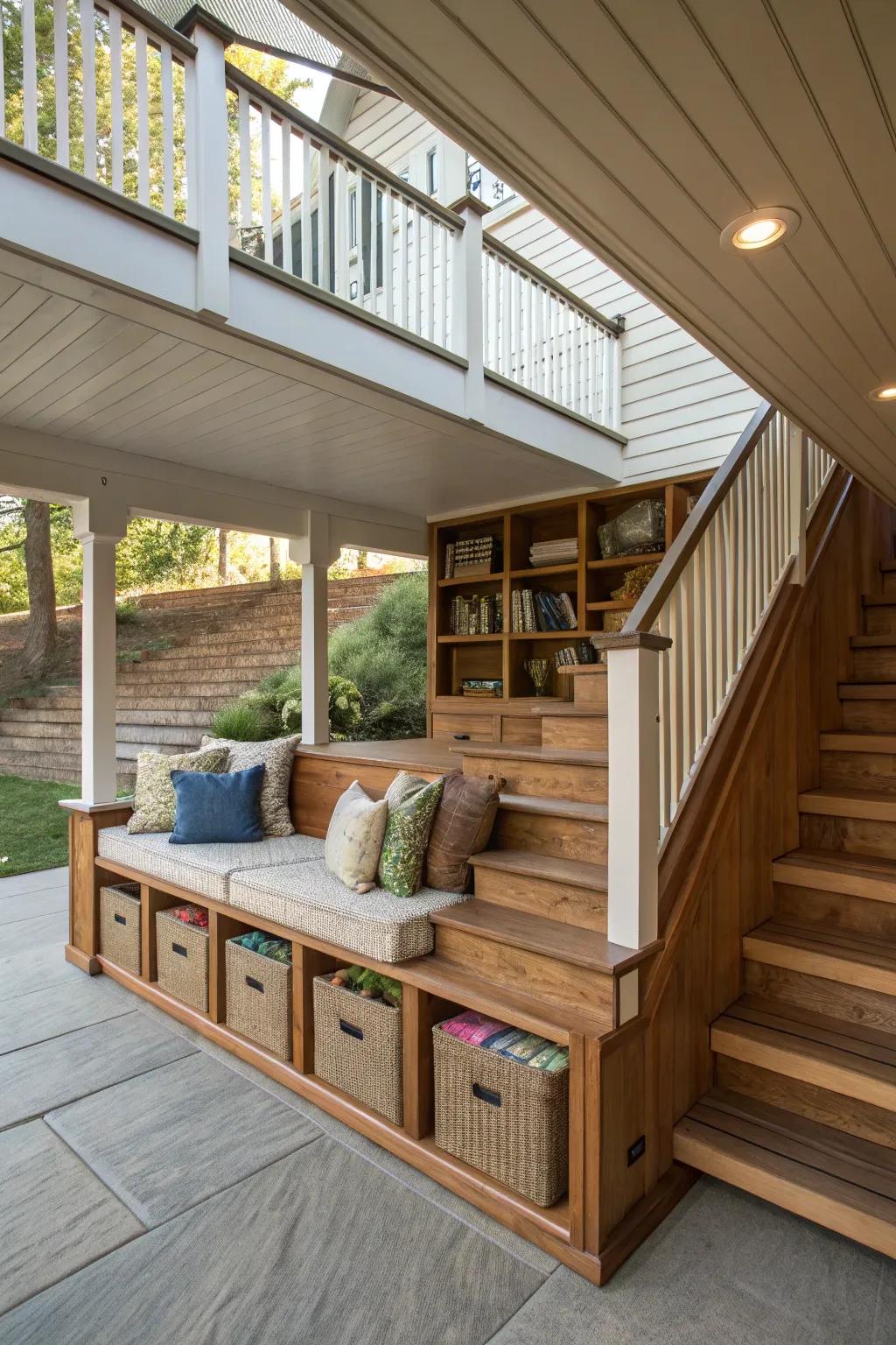 Intelligently designed multi-functional deck stairs for added utility.