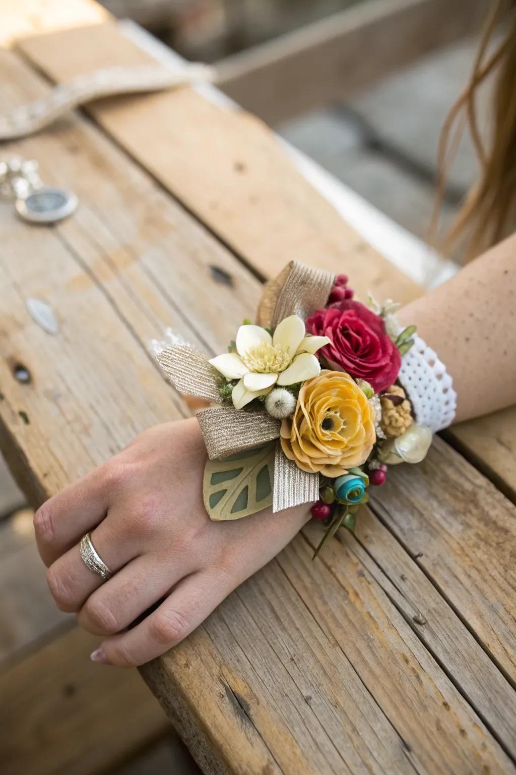 Sustainable wrist adornment featuring recycled elements.
