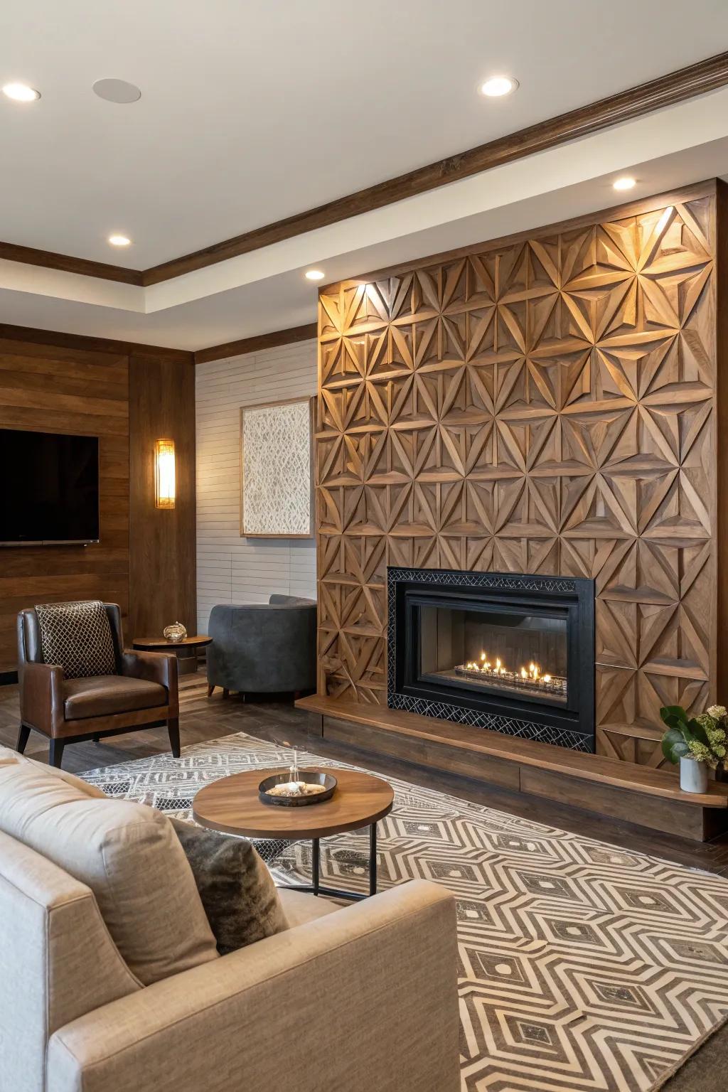 Geometric wood patterns give a modern twist.