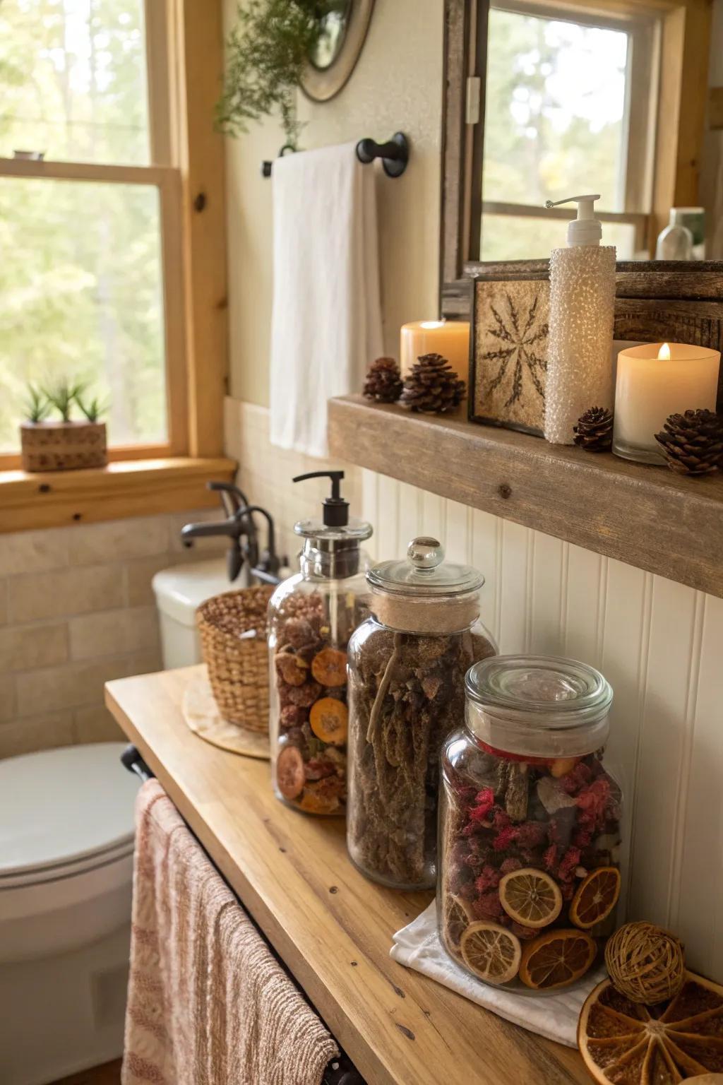 Eco-friendly decor adds charm and sustainability to this bathroom.