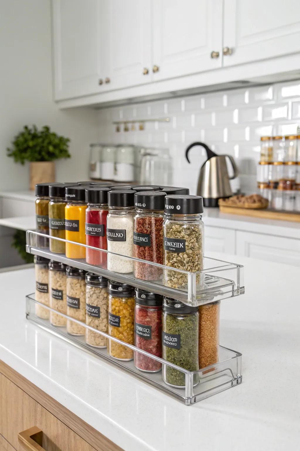 Sleek and modern acrylic spice racks.